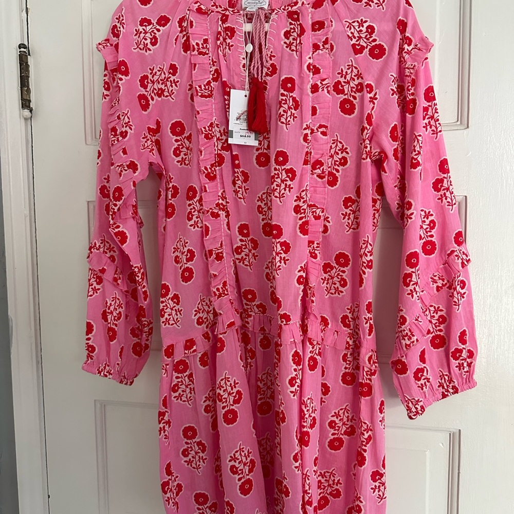 Mud Pie Pink Mini Dress with Red Floral Print
